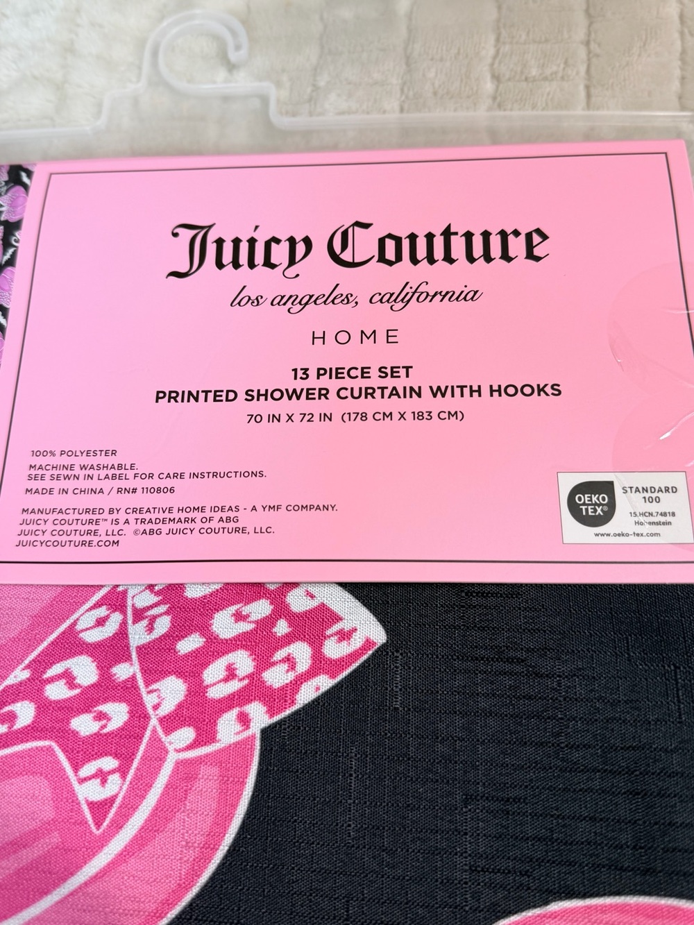 Juicy Couture Pinkoween Shower Curtain Pink Pumpkin Leopard Bow Halloween NWT - Picture 7 of 9